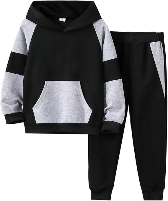 Two-piece hooded sweater with camouflage pants for boys 6–16.