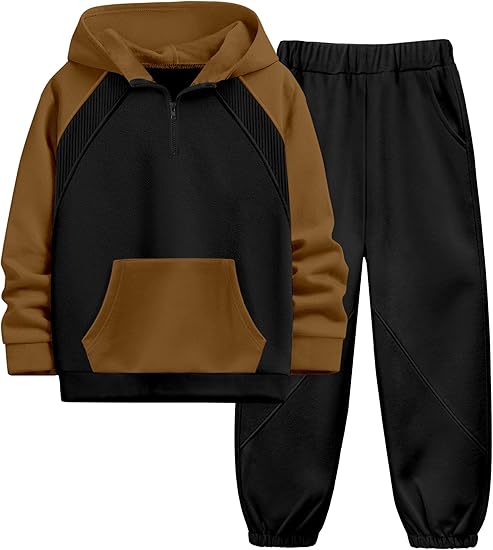 Two-piece hooded sweater with camouflage pants for boys 6–16.