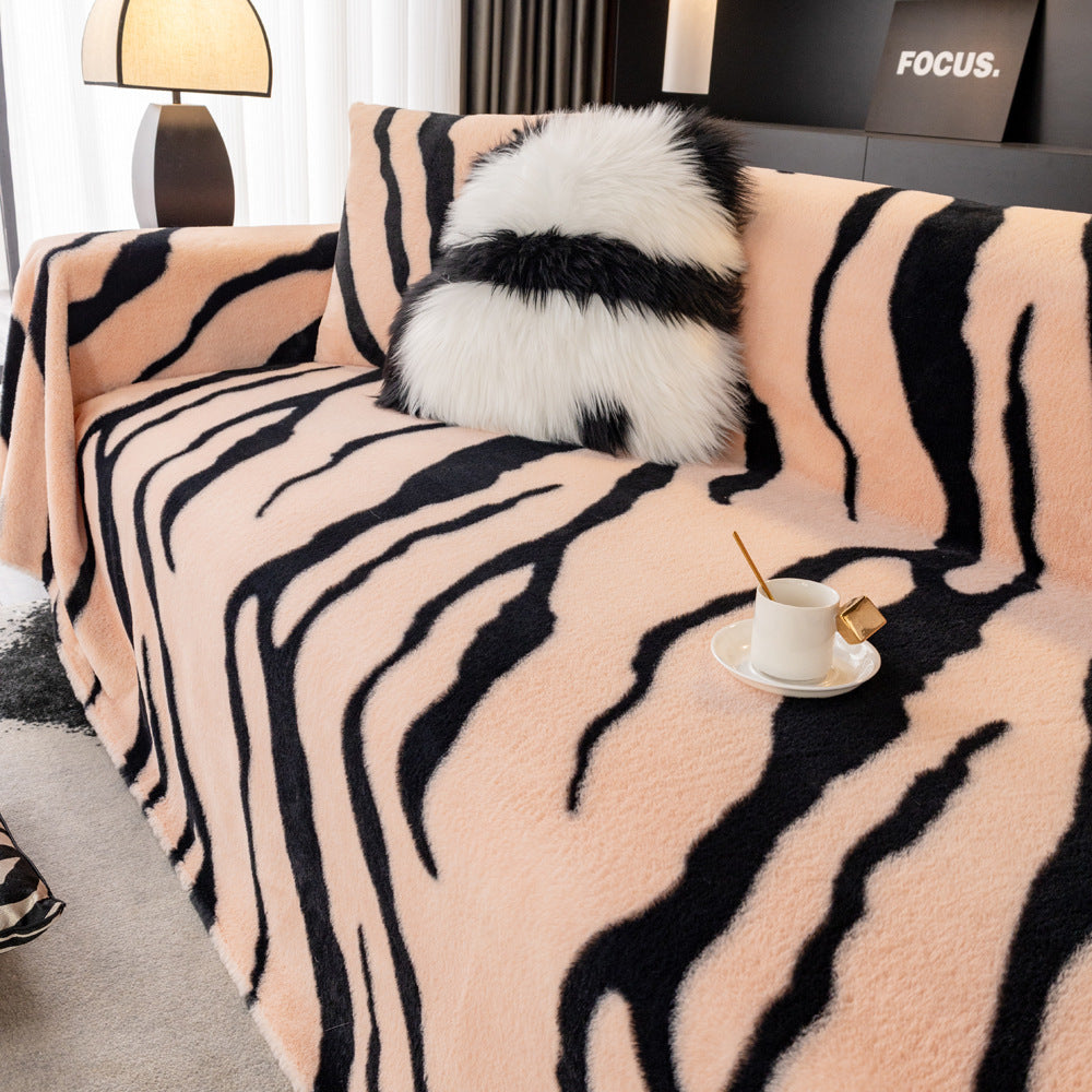 Zebra Pattern Thickened Non Slip Flannel Sofa Cover Cloth
