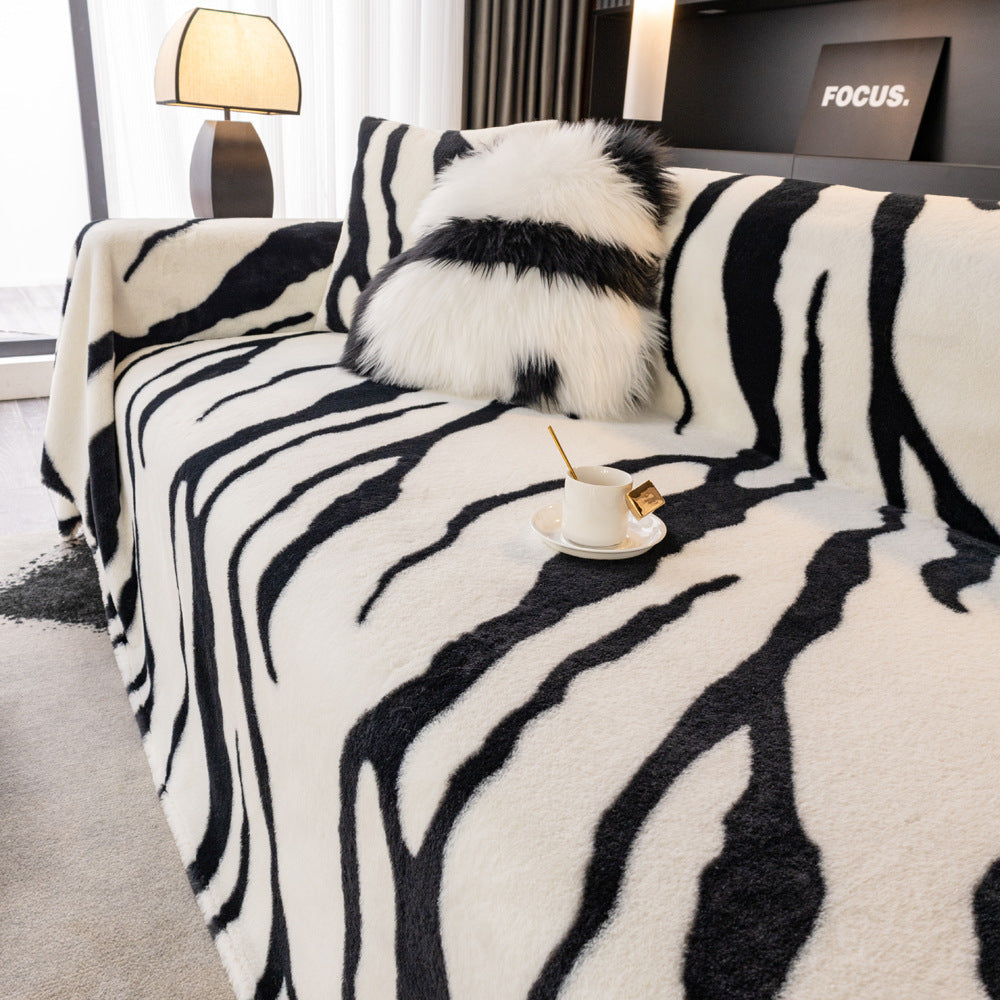 Zebra Pattern Thickened Non Slip Flannel Sofa Cover Cloth