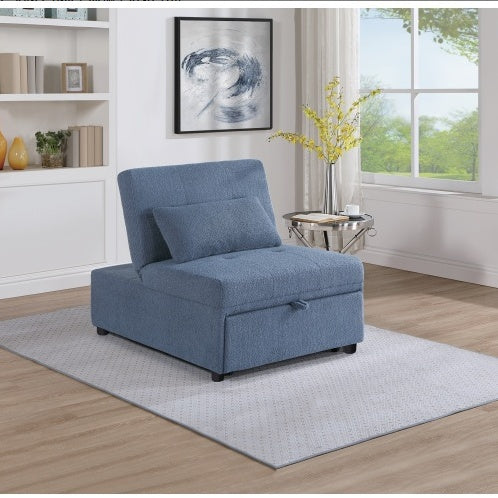 Contemporary Blue Gray Sleeper Sofa Chair Pillow Plush Tufted Seat
