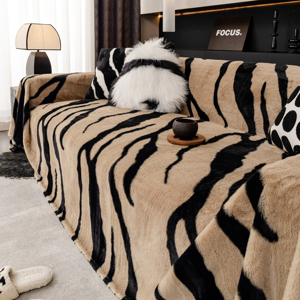 Zebra Pattern Thickened Non Slip Flannel Sofa Cover Cloth