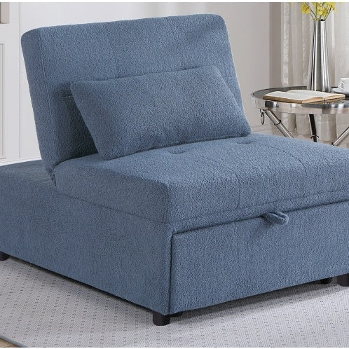 Contemporary Blue Gray Sleeper Sofa Chair Pillow Plush Tufted Seat