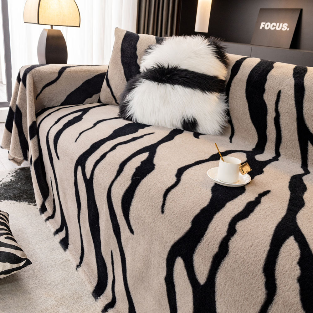 Zebra Pattern Thickened Non Slip Flannel Sofa Cover Cloth