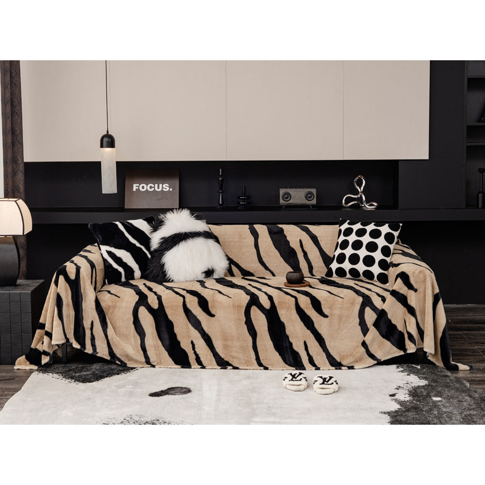 Zebra Pattern Thickened Non Slip Flannel Sofa Cover Cloth