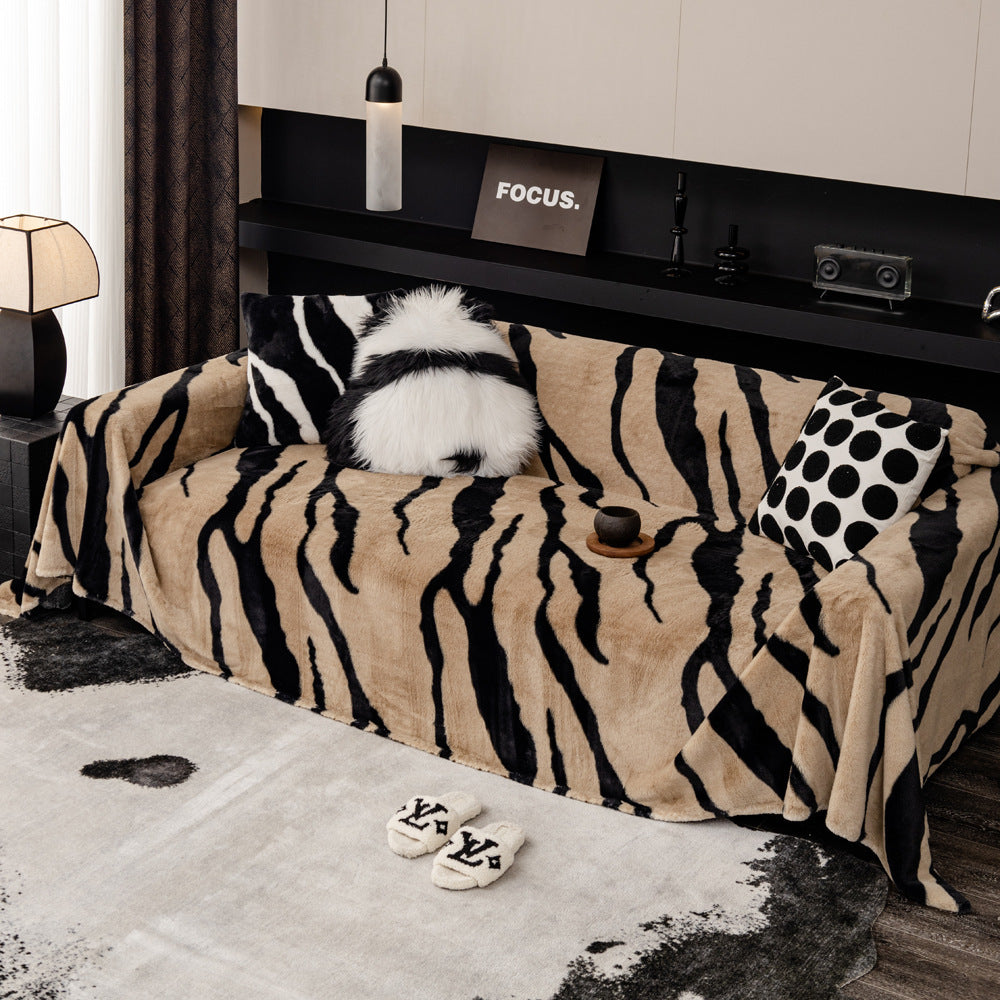 Zebra Pattern Thickened Non Slip Flannel Sofa Cover Cloth