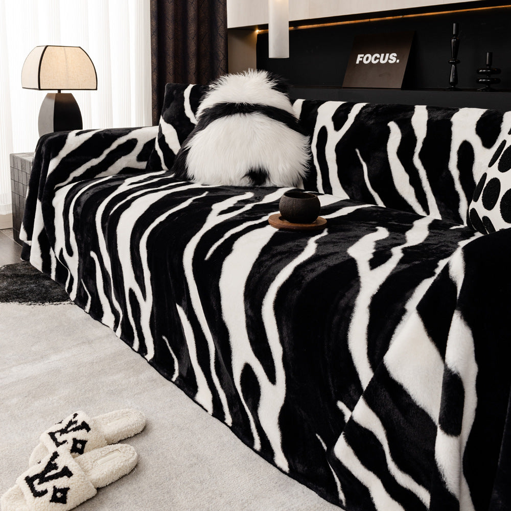 Zebra Pattern Thickened Non Slip Flannel Sofa Cover Cloth