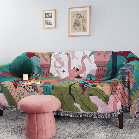 Printed Sofa Cover Blended Cotton Fabric Dustproof Full Sofa Protection