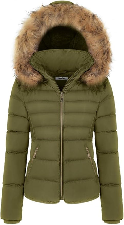 Premium Women's Fur Hooded Utility Jacket With Zipper