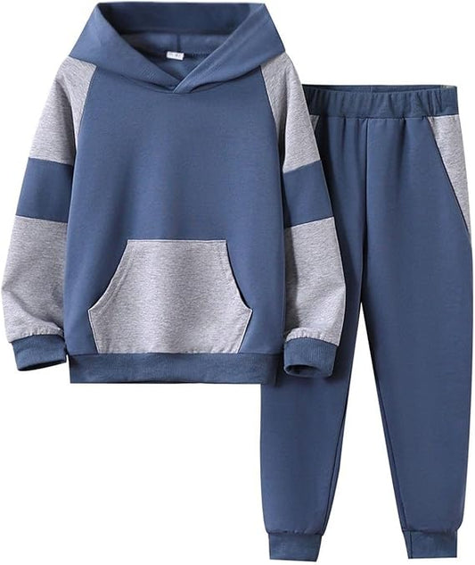 Two-piece hooded sweater with camouflage pants for boys 6–16.