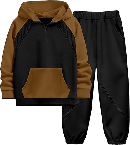 Two-piece hooded sweater with camouflage pants for boys 6–16.