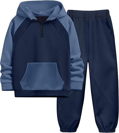 Two-piece hooded sweater with camouflage pants for boys 6–16.